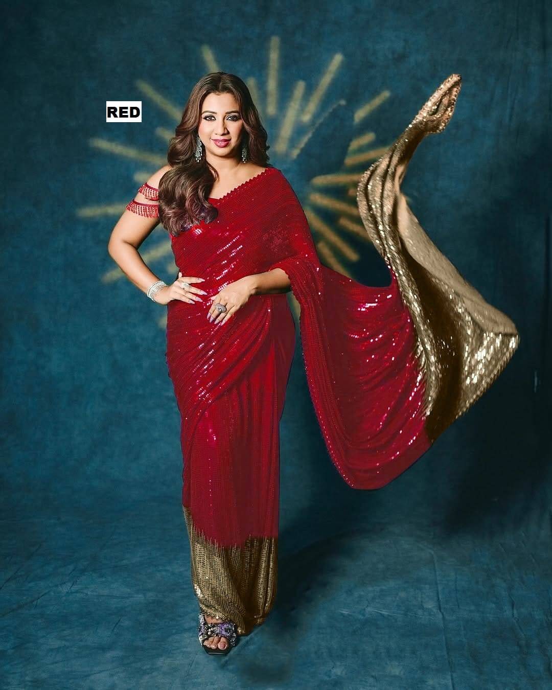 Red Bollywood Blockbuster Georgette Saree with Dual Sequin Embroidery
